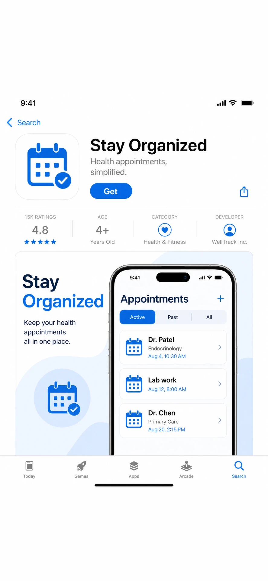 Heart Failure Companion appointment list on a phone